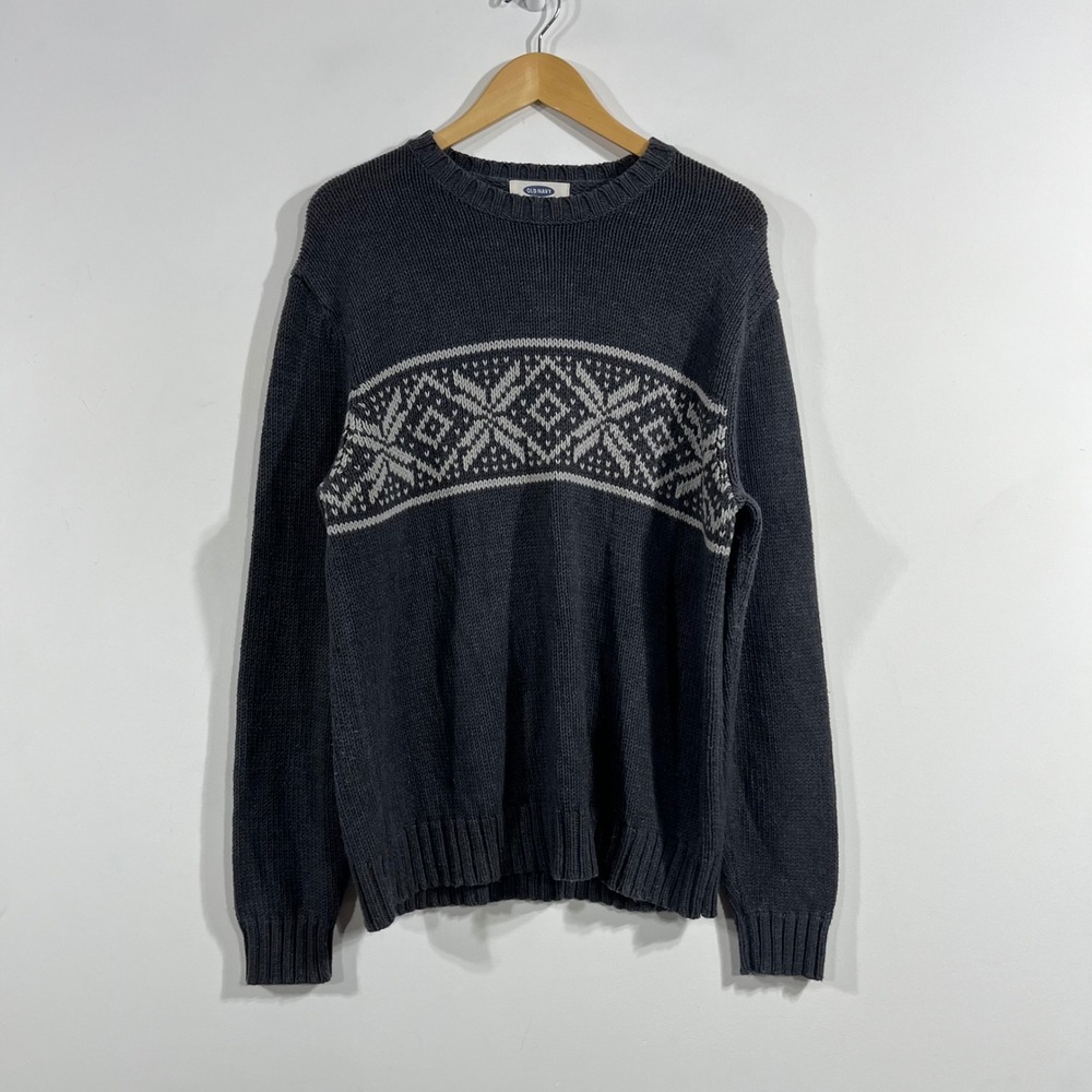 Old Navy Nordic 90s Y2K Fair Isle Snowflake Knit Crewneck Sweater Mens Large